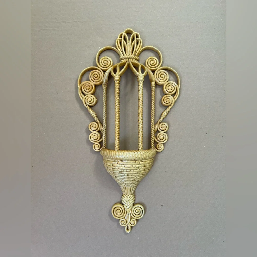 Vintage Burwood Faux Rattan Wall Planter.